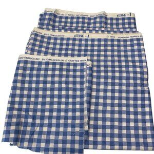 Blue gingham fabric lot 90s Teflon cottagecore country crafts quilt 2 yds 1/3 +‎